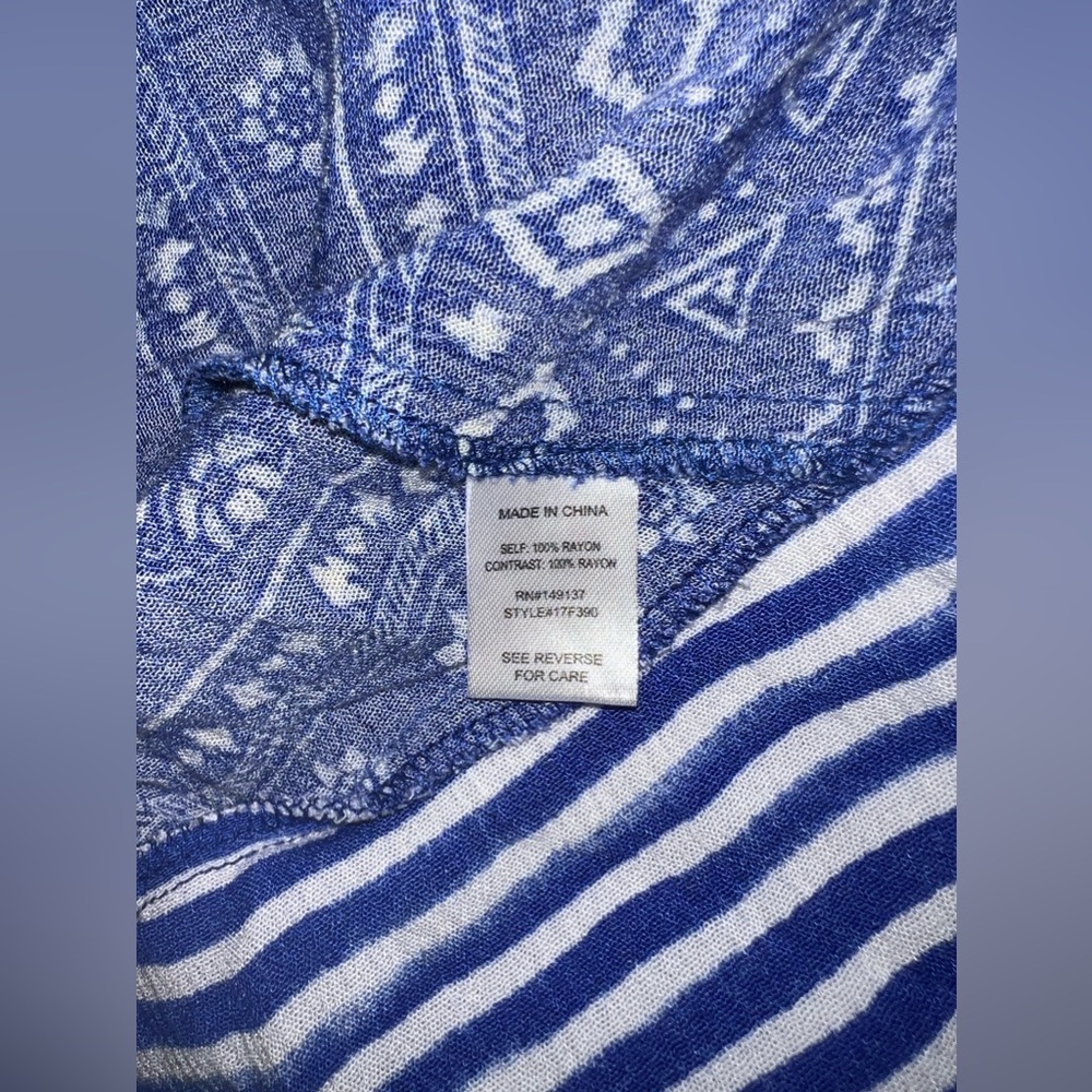 Blue Boho Bandana Print Flowy Tank Top Handkerchief Hem Strappy Medium - Picture 8 of 8